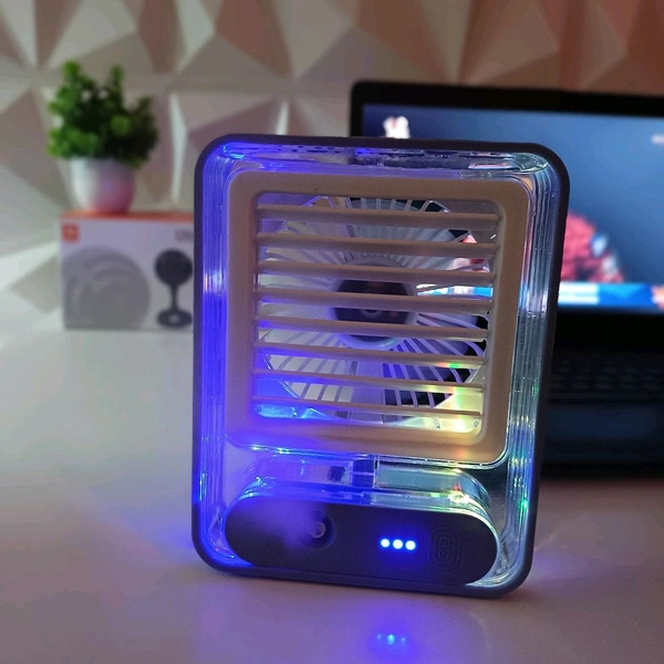 Rechargeable Battery Operated Mini USB Fan With Mist Water Spray Mini Cooler With LED Night Light Mini AC Personal Air Cooler Desk Fan for Office Kitchen Home