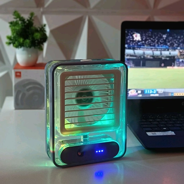 Rechargeable Battery Operated Mini USB Fan With Mist Water Spray Mini Cooler With LED Night Light Mini AC Personal Air Cooler Desk Fan for Office Kitchen Home