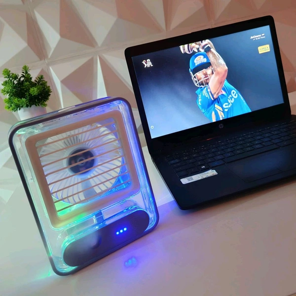 Rechargeable Battery Operated Mini USB Fan With Mist Water Spray Mini Cooler With LED Night Light Mini AC Personal Air Cooler Desk Fan for Office Kitchen Home