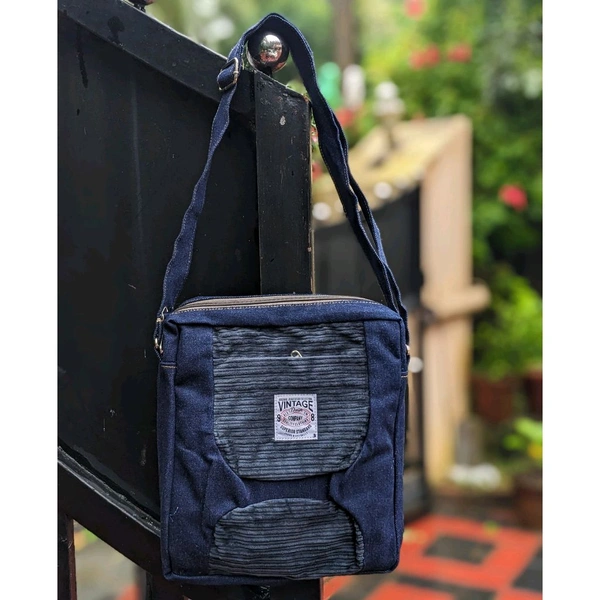 Denim Vintage High-Capacity Canvas Slouchy Shoulder Bag | Ultra Sporty Messenger Sling Bag For Multipurpose Use - Blue, 1 Month Stitching Warranty