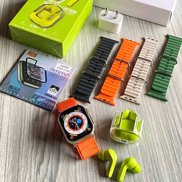 Trending Combo Offer | Series Smartwatch, Ultrapod Premium Buds, Charging Dock, Screen Guard With 5 Premium Quality Straps - STC1