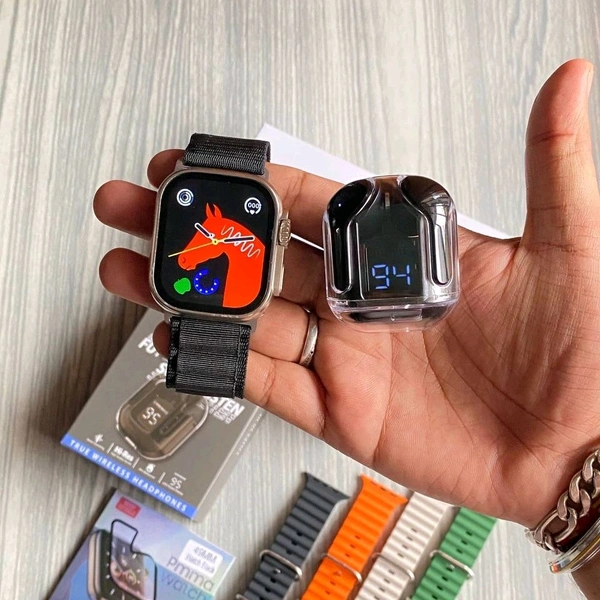Trending Combo Offer | Series Smartwatch, Ultrapod Premium Buds, Charging Dock, Screen Guard With 5 Premium Quality Straps - STC2