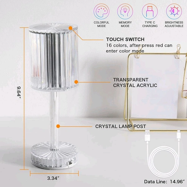 Crystal Diamond Table Lamp,Touch Control Below Lamp with Remote Control