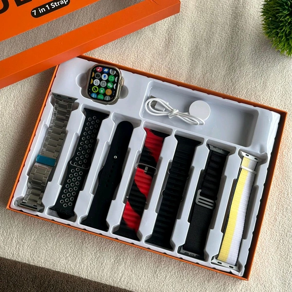 7 In 1 Ultra Smartwatch Combo Offer | Best Gift Box Packing With 7 Awesome Quality Straps With Watch - SRB2