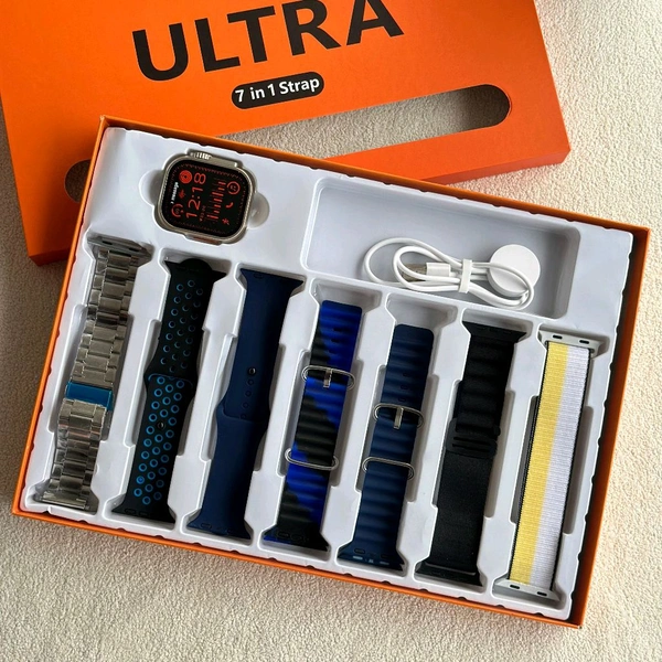 7 In 1 Ultra Smartwatch Combo Offer | Best Gift Box Packing With 7 Awesome Quality Straps With Watch - SRB3