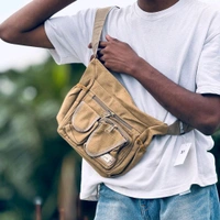 College Bag/Cross Bag, Denim Material with Belt | New Men's Leisure Crossbody Bag Multi functional Outdoor Shoulder Bag Waist Bag Fashion Small Body Bag Wearing Belt Hanging Bag - SRB1