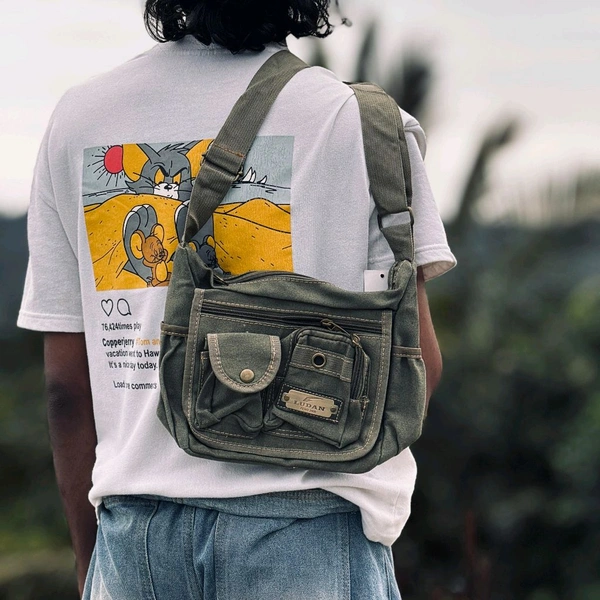 College Bag/Cross Bag, Denim Material with Belt | New Men's Leisure Crossbody Bag Multi functional Outdoor Shoulder Bag Waist Bag Fashion Small Body Bag Wearing Belt Hanging Bag - SRB2