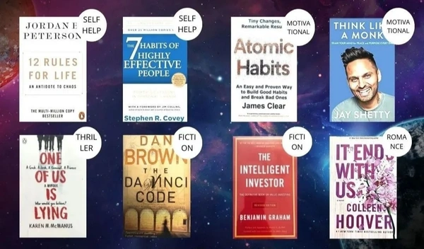 Set Of 8 Books - THRILLER, SELF HELP, ROMANTIC  - 300 To 500 Paperback, Various Authors