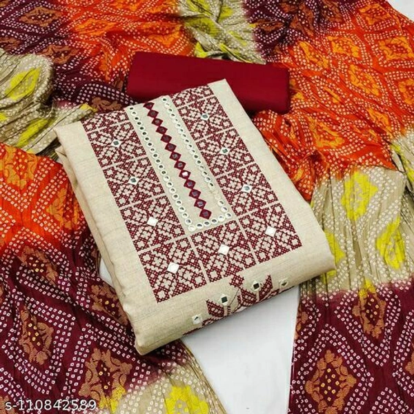 Top Khadi Cotton With Beautiful Mirror Work....... - Red, Un Stitched