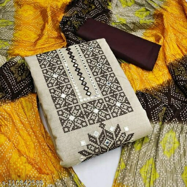 Top Khadi Cotton With Beautiful Mirror Work....... - Brown , Un Stitched