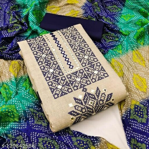 Top Khadi Cotton With Beautiful Mirror Work....... - Dark Blue , Un Stitched