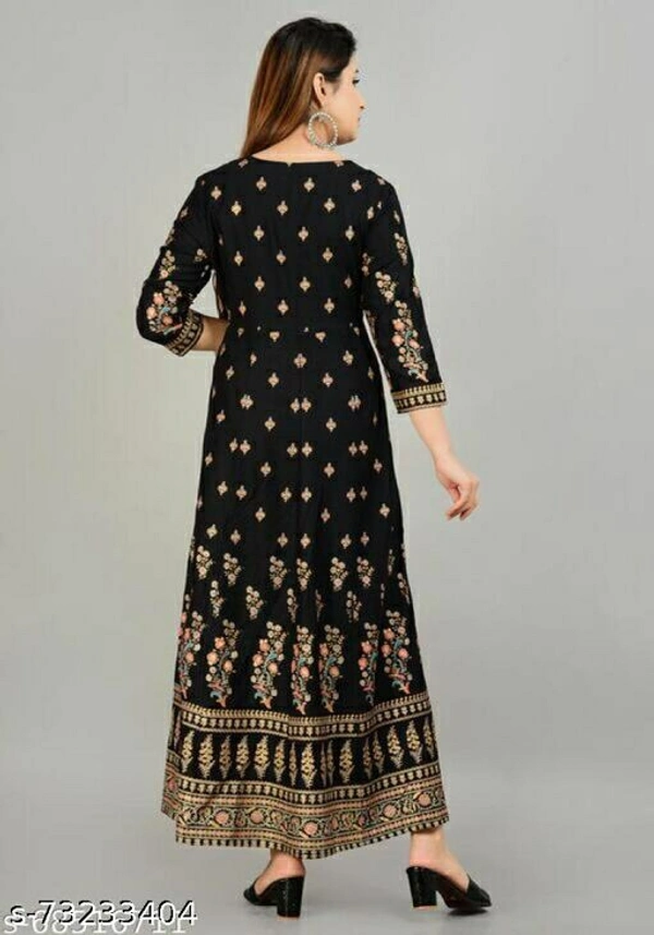ANIVINDA Black Colour Printed Women Rayon GownsName: ANIVINDA Black Colour Printed Women Rayon GownsFabric: RayonSleeve Length: Three-Quarter SleevesPattern:  - Black Color, XXL 