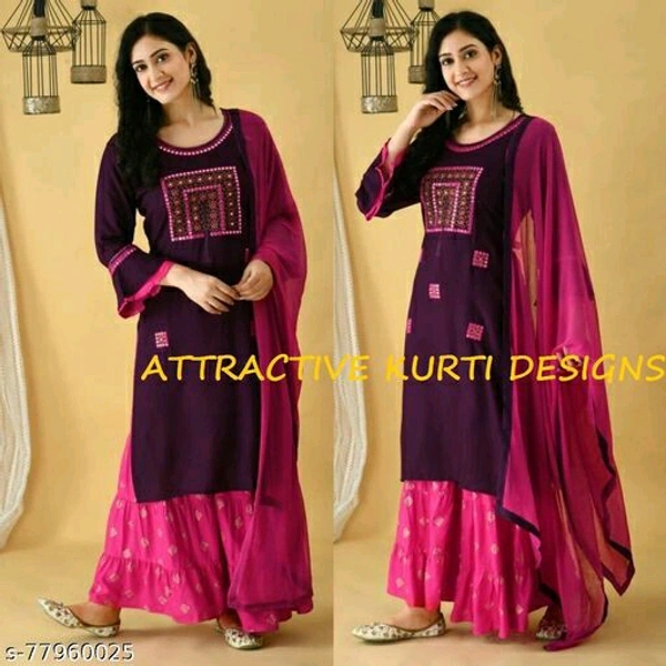 Women Sharara Dupatta  Sets - XXXL, Medium Red Violet, Rayon