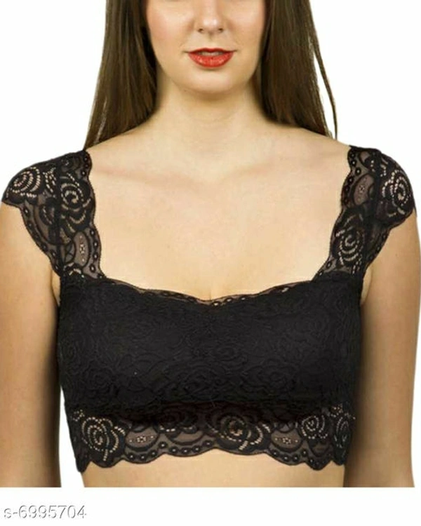 Women Lightly Padded Fully Lace BlouseName: Women Lightly Padded Fully Lace BlouseFabric: LaceSleeve Length: Short SleevesPattern: LaceNet  - Black , 28