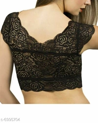 Women Lightly Padded Fully Lace BlouseName: Women Lightly Padded Fully Lace BlouseFabric: LaceSleeve Length: Short SleevesPattern: LaceNet  - Black , 28