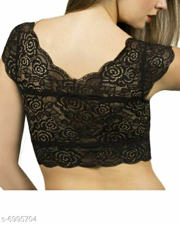 Women Lightly Padded Fully Lace BlouseName: Women Lightly Padded Fully Lace BlouseFabric: LaceSleeve Length: Short SleevesPattern: LaceNet  - Black , 28