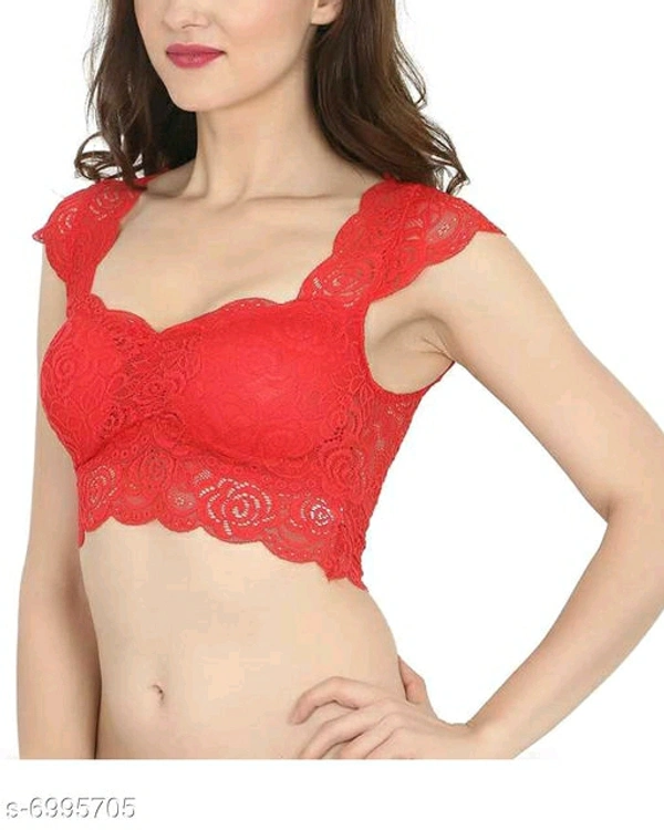 Women Lightly Padded Fully Lace BlouseName: Women Lightly Padded Fully Lace BlouseFabric: LaceSleeve Length: Short SleevesPattern: LaceNet  - Red, 28