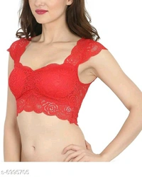 Women Lightly Padded Fully Lace BlouseName: Women Lightly Padded Fully Lace BlouseFabric: LaceSleeve Length: Short SleevesPattern: LaceNet  - Red, 30