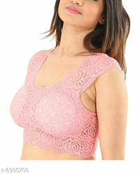 Women Lightly Padded Fully Lace BlouseName: Women Lightly Padded Fully Lace BlouseFabric: LaceSleeve Length: Short SleevesPattern: LaceNet  - Pink, 32
