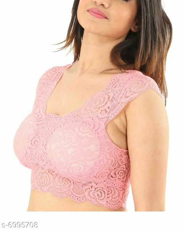 Women Lightly Padded Fully Lace BlouseName: Women Lightly Padded Fully Lace BlouseFabric: LaceSleeve Length: Short SleevesPattern: LaceNet  - Pink, 32