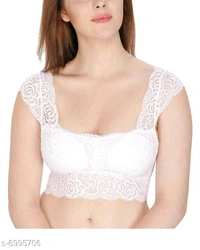 Women Lightly Padded Fully Lace BlouseName: Women Lightly Padded Fully Lace BlouseFabric: LaceSleeve Length: Short SleevesPattern: LaceNet  - White , 34