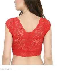 Women Lightly Padded Fully Lace BlouseName: Women Lightly Padded Fully Lace BlouseFabric: LaceSleeve Length: Short SleevesPattern: LaceNet  - Red, 34