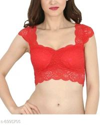 Women Lightly Padded Fully Lace BlouseName: Women Lightly Padded Fully Lace BlouseFabric: LaceSleeve Length: Short SleevesPattern: LaceNet  - Red, 34