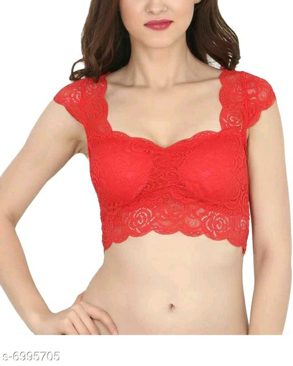 Women Lightly Padded Fully Lace BlouseName: Women Lightly Padded Fully Lace BlouseFabric: LaceSleeve Length: Short SleevesPattern: LaceNet  - Red, 34