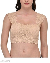 Women Lightly Padded Fully Lace BlouseName: Women Lightly Padded Fully Lace BlouseFabric: LaceSleeve Length: Short SleevesPattern: LaceNet  - Cream Color , 34