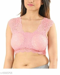 Women Lightly Padded Fully Lace BlouseName: Women Lightly Padded Fully Lace BlouseFabric: LaceSleeve Length: Short SleevesPattern: LaceNet  - Pink, 34
