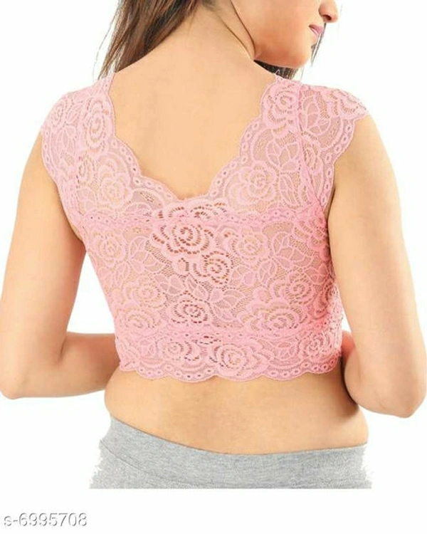 Women Lightly Padded Fully Lace BlouseName: Women Lightly Padded Fully Lace BlouseFabric: LaceSleeve Length: Short SleevesPattern: LaceNet  - Pink, 34