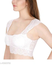 Women Lightly Padded Fully Lace BlouseName: Women Lightly Padded Fully Lace BlouseFabric: LaceSleeve Length: Short SleevesPattern: LaceNet  - White , 36