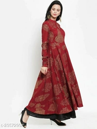 GET GLAMS GOWN MAROONFLOOR LENGTH Kurti  - Maroon Kurti, L