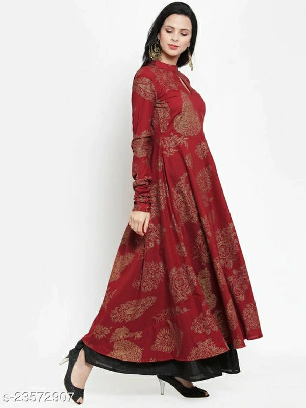 GET GLAMS GOWN MAROONFLOOR LENGTH Kurti  - Maroon Kurti, L