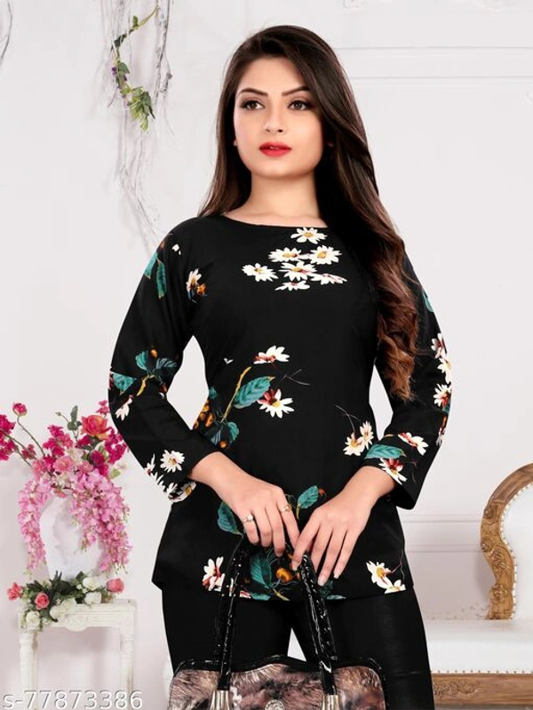 Fancy Graceful Women Tops & TunicsName: Fancy Graceful Women Tops & TunicsFabric: CrepeSleeve Length: Three-Quarter SleevesPattern: PrintedMultipack: 1 - Black , S