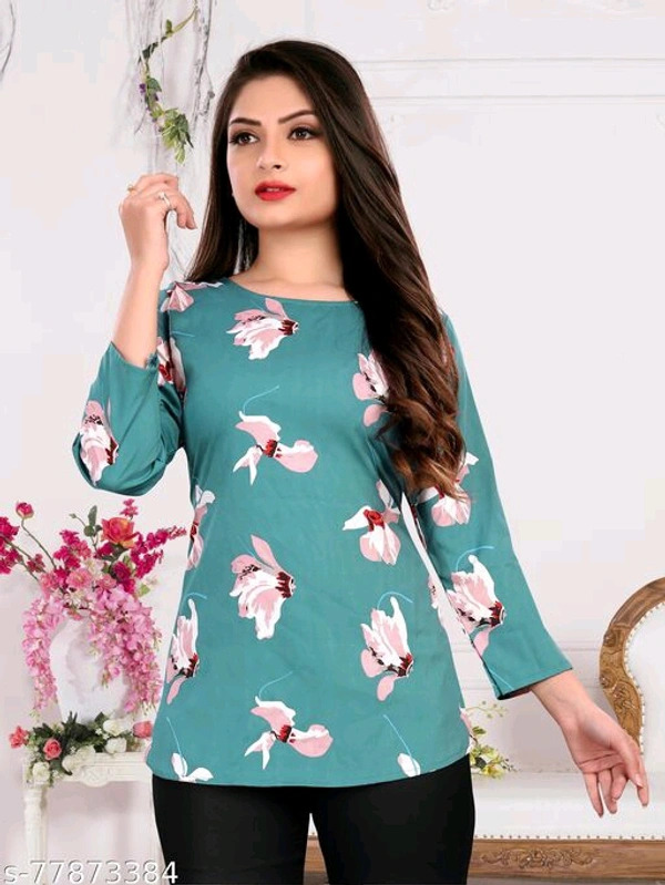 Fancy Graceful Women Tops & TunicsName: Fancy Graceful Women Tops & TunicsFabric: CrepeSleeve Length: Three-Quarter SleevesPattern: PrintedMultipack: 1 - Sky Blue , S