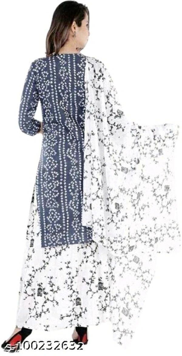 Women's Rayon Fabric Printed bhendej Kurti Skirt with Shifon Dhupatta - Grey , XXL 