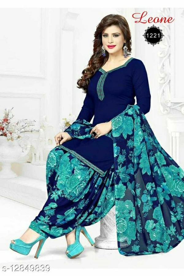 Women Unstitched french crepe Leone dress materialName: Women Unstitched french crepe Leone Dress Material  - Blue, Unstiched