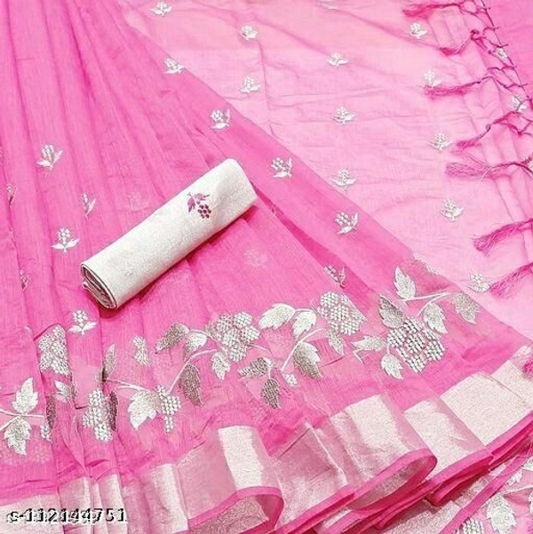 Chanderi Silver Patta Sarees - Pink, Free Size