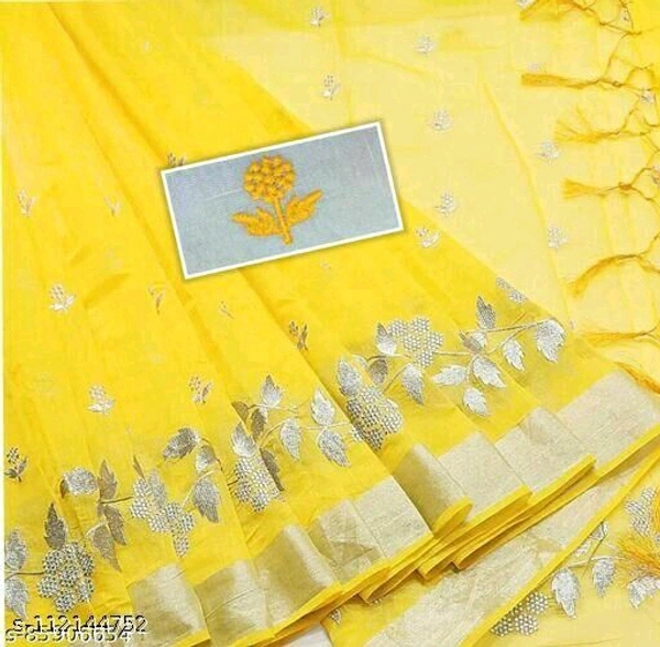 Chanderi Silver Patta Sarees - Yellow, Free Size
