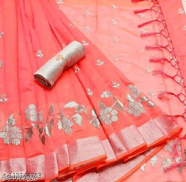Chanderi Silver Patta Sarees - Red, Free Size