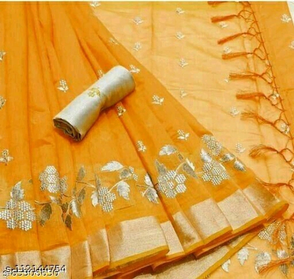 Chanderi Silver Patta Sarees - orange, Free Size