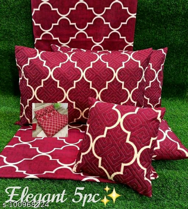 Premium 5PCS QUILTED SET WITH ONE DOUBLE BEDSHEET WITH 2 QUILTED PILLOW COVERS AND 2 QUILTED CUSHIONS WITH FILLERS IN BAG PACKING - DOUBLE