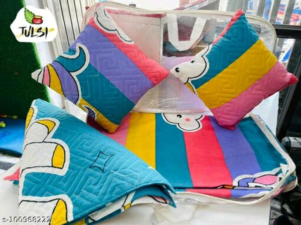 Premium 5PCS QUILTED SET WITH ONE DOUBLE BEDSHEET WITH 2 QUILTED PILLOW COVERS AND 2 QUILTED CUSHIONS WITH FILLERS IN BAG PACKING - DOUBLE