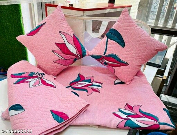 Premium 5PCS QUILTED SET WITH ONE DOUBLE BEDSHEET WITH 2 QUILTED PILLOW COVERS AND 2 QUILTED CUSHIONS WITH FILLERS IN BAG PACKING - DOUBLE