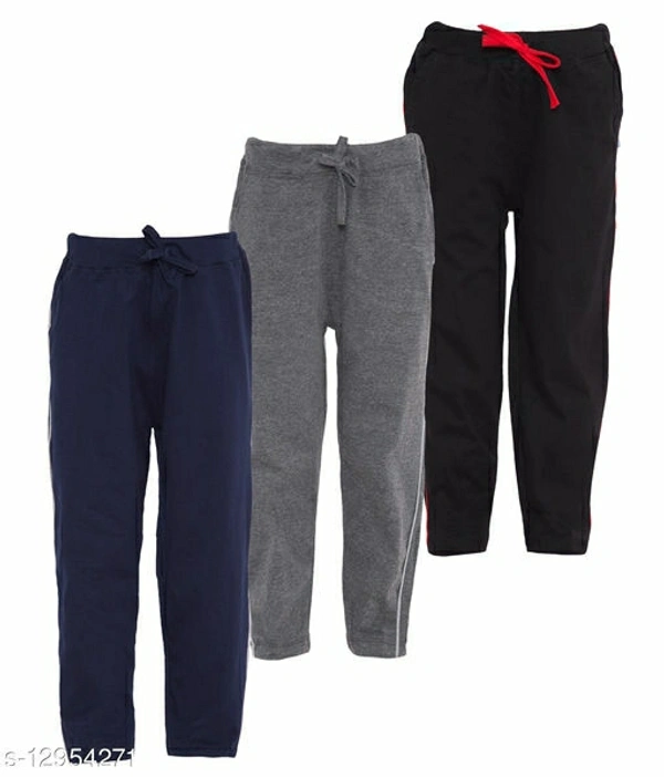 AmericanElm Pack of 3 Navy Blue, Dark Grey,Black Pure Cotton Lowers Track Pants for Boys - 5-6 Years