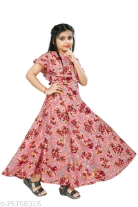Girls Full Length Party Gown 01 - Pink, 14-15 Years 