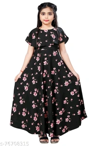Girls Full Length Party Gown 01 - Black , 12-13 Years