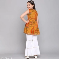 Curly Tales Girls Foil Printed Kurta And Sharara Sets  - Orange, 12-13 Years