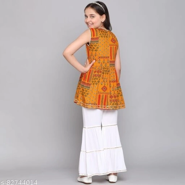 Curly Tales Girls Foil Printed Kurta And Sharara Sets  - Orange, 12-13 Years